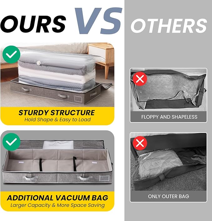 TAILI Under Bed Vacuum Storage Bags for Comforters and Blankets, Large Capacity Foldable Under Bed Storage Box for Quilts Pillow Blankets Linen, 41" x 17.7" x 6", Jumbo Vacuum Seal, Save 80% Space