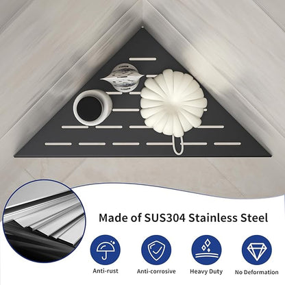 Bernkot Corner Shower Shelf, 12" Matte Black 304 Stainless Steel Slot Design Recessed Corner Shelves 2 Pack Bathroom Grout in Shelf for Tiled Wall, Large Size