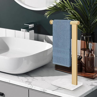 Stainless Steel L-Shaped Hand Towel Holder, SUS304 Bathroom Towel Rack with Thickened Base for Countertop Vanity (Gold, Square Base)