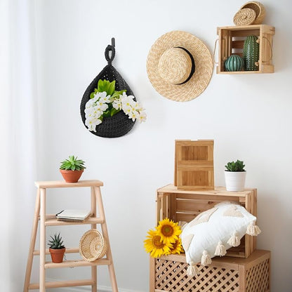 Honeydak Boho Decor Hanging Wall Baskets for Kitchen 3 Pack Teardrop Baskets with Hooks Storage Fruit Onion Vegetable Potato for Home 3 Sizes(Light Grey, White, Dark Grey,Cotton Rope)