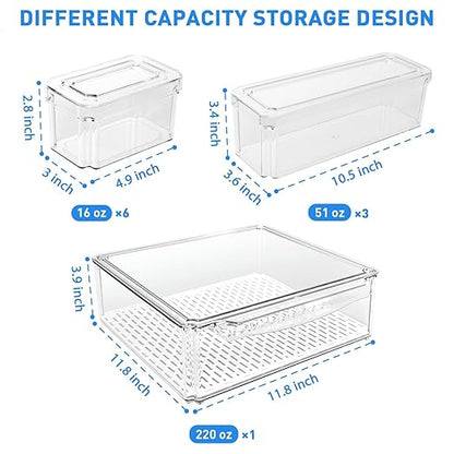 Pomeat 10 Pack Fridge Organizer, Stackable Refrigerator Bins with Lids, BPA-Free Produce Fruit Storage Containers for Fridge, Clear for Food, Drinks, Vegetable