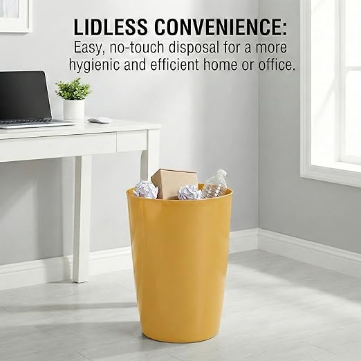 Mini Waste Basket - Pack of 2 Durable Small Plastic Garbage Trash Can Bin - Lidless Open-Top, Slim Profile for Compact Spaces - Suitable for Home, Bathroom, Office, Bedroom & More, Soft Brass