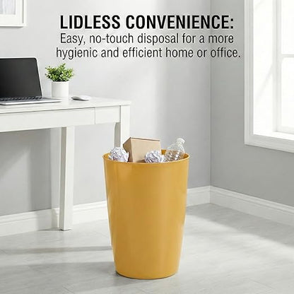 Mini Waste Basket - Pack of 2 Durable Small Plastic Garbage Trash Can Bin - Lidless Open-Top, Slim Profile for Compact Spaces - Suitable for Home, Bathroom, Office, Bedroom & More, Soft Brass