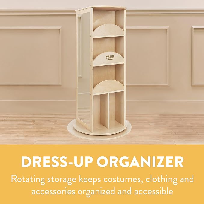 Rotating Dress-Up Organizer with Mirror, Clothes Rack, Natural