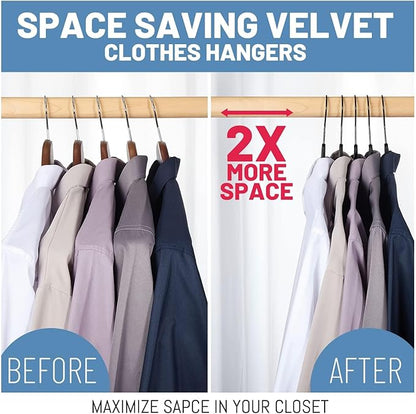 HOUSE DAY Black Velvet Hangers 60 Pack, Non Slip Felt Hanger, Slim Velvet Clothes Hangers for Suits, Shirt, Heavy Duty Coat Hanger for Closet