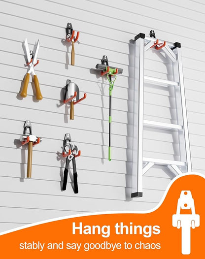 QcoQce 15 Pack Garage Hooks Heavy Duty with 2 Extension Cord Straps,Garage Storage Hooks, Wall Mount Hooks, Garage Organization and Tool Hangers for Bike, Ladder, Ropes and Garden Tools(Orange)