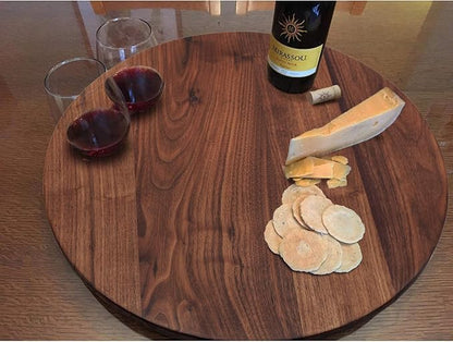 18 Inches Black Walnut Wood Lazy Susan, Solid Wooden Round Kitchen Turntable Rotating Tray