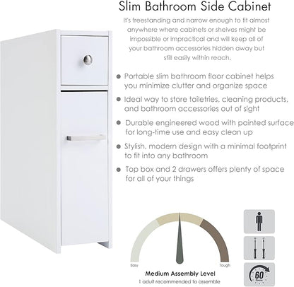 Spirich Slim Bathroom Storage Cabinet, Free Standing Toilet Paper Holder, Bathroom Cabinet Slide Out Drawer Storage, White
