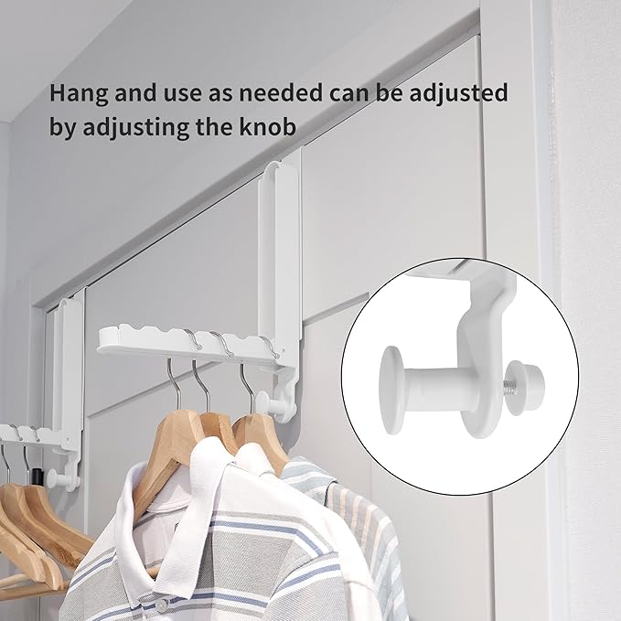 RFOUO Clothes Drying Rack Foldable Fit Door up to 1 3/8" Optimal 1pc,Over The Door Hanger with Retractable Rod,Over The Door Hanger Hooks for Laundry Bathroom Bedroom Travel Hangers(White, 1 Pack)