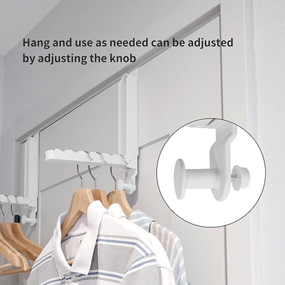 RFOUO Clothes Drying Rack Foldable Fit Door up to 1 3/8" Optimal 1pc,Over The Door Hanger with Retractable Rod,Over The Door Hanger Hooks for Laundry Bathroom Bedroom Travel Hangers(White, 1 Pack)