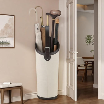 Indoor Entryway leather Umbrella bucket，Large Capacity Umbrella Storage stand，tall umbrella holder,For Hotel,Offices,home,Commercial(Beige+dark brown)
