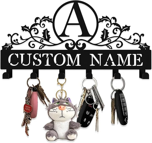 Personalized Metal Key Rack Hooks, Key Holder Wall Mounted Key Hooks, Name Background Letter Theme Wall Decoration Hooks, Key Hanger Organizer for Living Room, Entryway, Bathroom, Office Decor