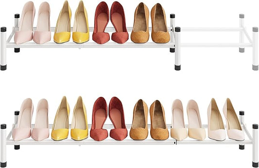Tajsoon Expandable Shoe Rack for Closet 1 Tier, 28“-41“Adjustable & Stackable Shoe Shelf Storage, Metal Shoe Rack Organizer for Front Door Entrance, Closet, Garage, Entryway, White