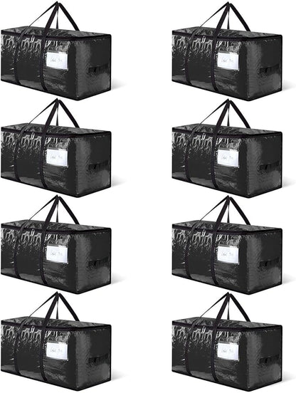8-pack extra-large moving bags - zinc alloy zipper, webbing edging, sturdy handles, durable construction, PE plastic material, suitable for university dormitories and home organization.