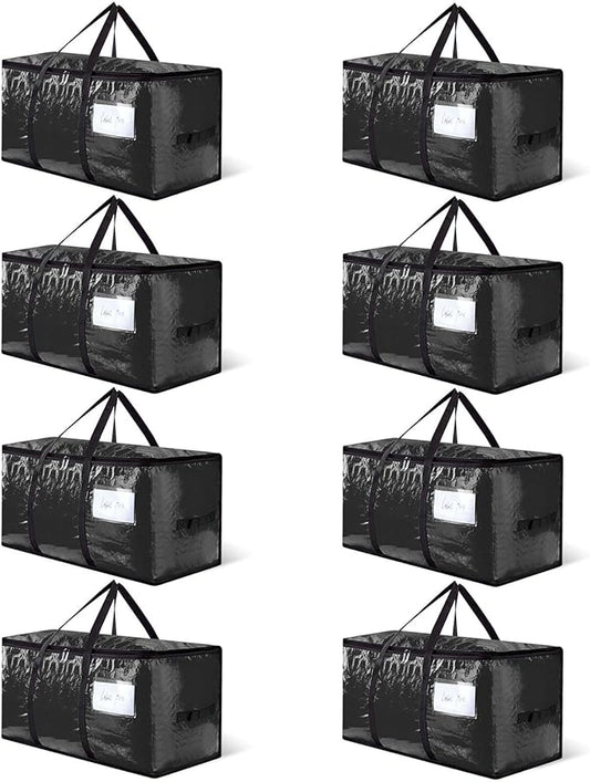 8-pack extra-large moving bags - zinc alloy zipper, webbing edging, sturdy handles, durable construction, PE plastic material, suitable for university dormitories and home organization.