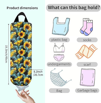 Plastic Bag Holder, Wall Mount Grocery Bag Organizer, Funny Hanging Trash Storage Dispenser for Home Kitchen Cute Sunflower Butterfly