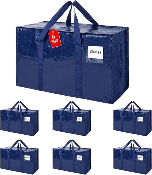ZFWDSY 93L Moving Bags 6 pack Storage Bag Large Moving Boxes with Lids, Zippers Handles for Moving Totes Bins, College Dorm, Traveling, Camping, Christmas