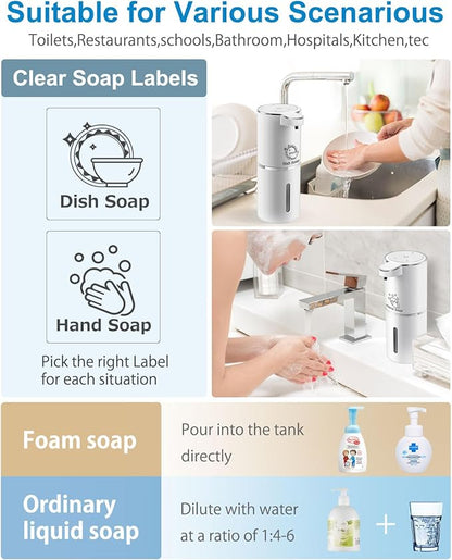 Gotofine Automatic Foaming Soap Dispenser, 4-Level Adjustable Foam, Wall Mount, USB Rechargeable, 12.8oz/380ml, Touchless Hand & Dish Soap Dispenser for Bathroom, Kitchen, Hotel, Restaurant