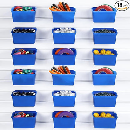 Unittype 18 Pcs Slat Wall Bins Slat Wall Accessories Storage Bins Plastic Containers Organizer for Garage Craft Room Tool Shed Workshop(Blue)