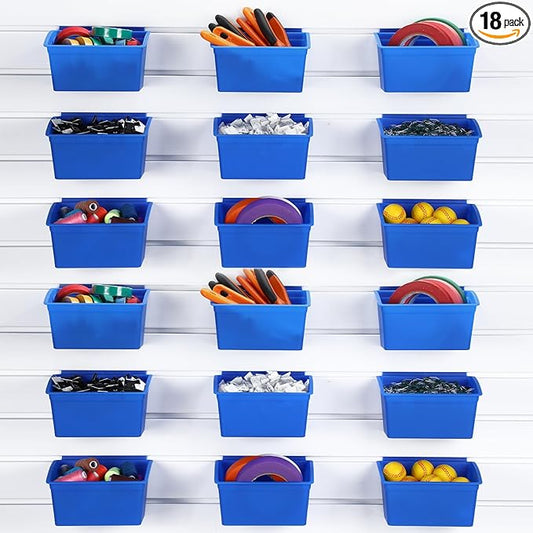 Unittype 18 Pcs Slat Wall Bins Slat Wall Accessories Storage Bins Plastic Containers Organizer for Garage Craft Room Tool Shed Workshop(Blue)