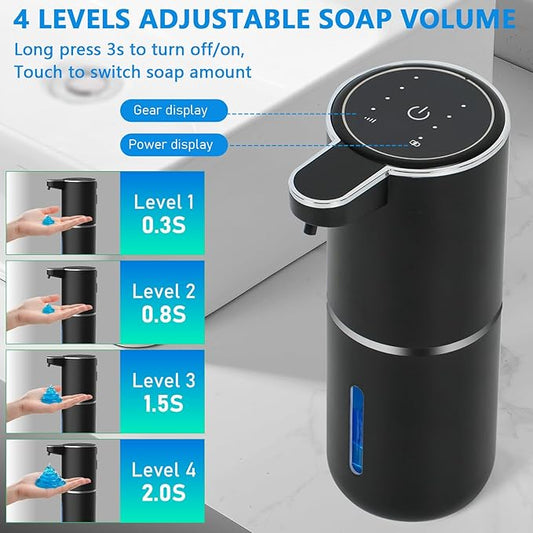 Automatic Soap Dispenser Touchless, USB Rechargeable Automatic Liquid Soap Dispenser, 12.8oz/380mL, 4 Level Adjustable, 1500mAh Smart Wall Mounted for Bathroom Kitchen Dish/Hand Soap