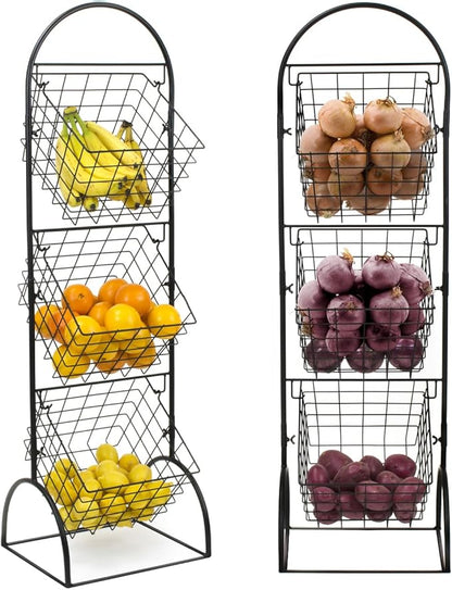Sorbus 3-Tier Wire Market Basket Storage for Fruit, Vegetables, Toiletries, Household Items, Stylish Tiered Serving Stand for Kitchen, Bathroom Organization
