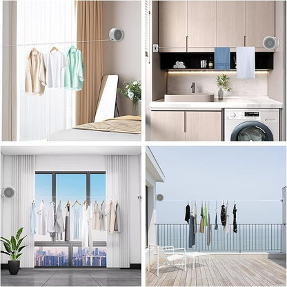 Retractable Clothesline, Foldable Indoor Clothes Line With Fixed Drying Hole, Heavy Duty Portable Laundry Line for Bedroom, Bathroom, Balconies