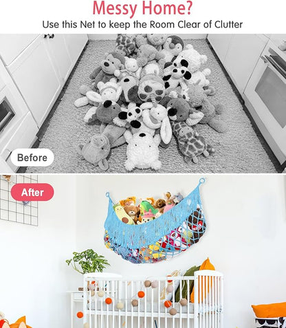 Stuffed Animal Hammock - Extra Large 56'' Long, Stuffed Animal Storage, stuffed animal Holder net, Hammock Large, Storage Hanging Organizer - Blue