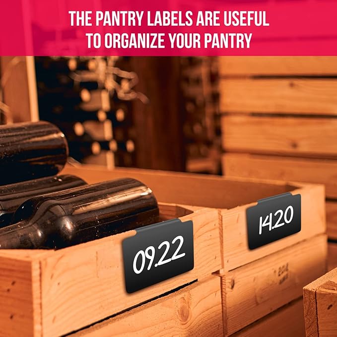 Basket Labels Clip On for Pantry Organization and Storage Baskets Bin Labels - Small Chalk Labels for Baskets - Black Bin Clip Labels for Baskets - Chalkboard Basket Tags Dry Erase Bin Labels Clip On
