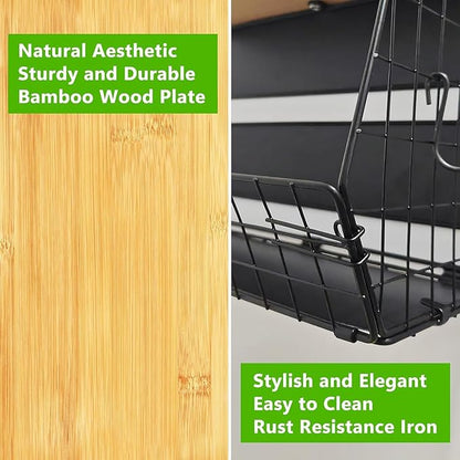 2 Pack Magnetic Spice Storage Rack Organizer for Refrigerator, Magnetic Shelf for Fridge with Wood Lid, Organizer for Kitchen & Laundry, Potato and Onion Storage Bins, Large Container, Strong Magnets