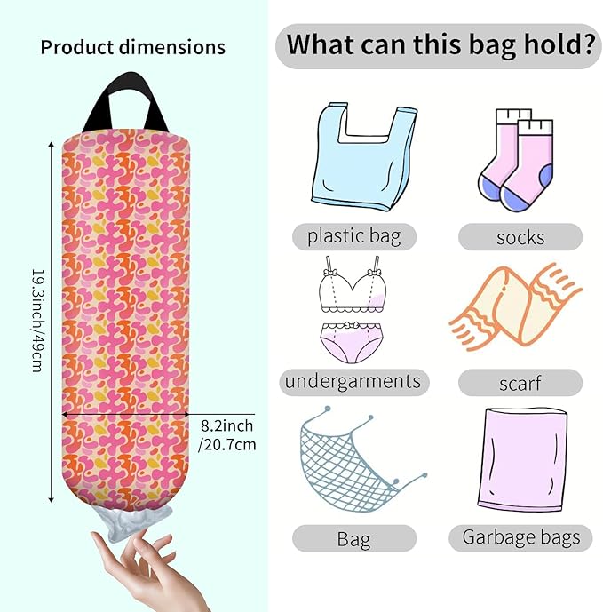 Plastic Bag Holder, Wall Mount Grocery Bag Organizer, Funny Hanging Trash Storage Dispenser for Home Kitchen Cute Red Stripe