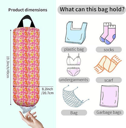 Plastic Bag Holder, Wall Mount Grocery Bag Organizer, Funny Hanging Trash Storage Dispenser for Home Kitchen Cute Red Stripe