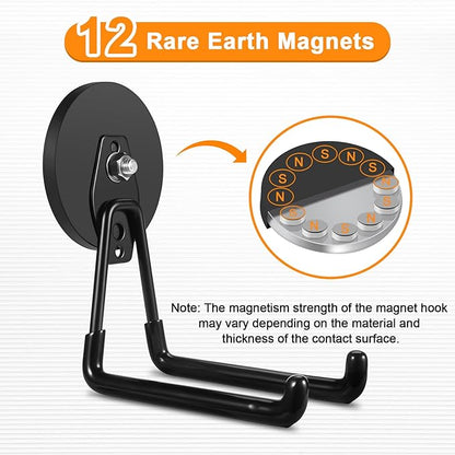 ENUODA Magnetic Hooks Heavy Duty Rare Earth Magnets with Hooks Large Magnetic Tool Holder for Hanging Garden Tools, Drills, Shovel, Broom, Hoses, Extension Cord, Garage Organization, 4 PCS