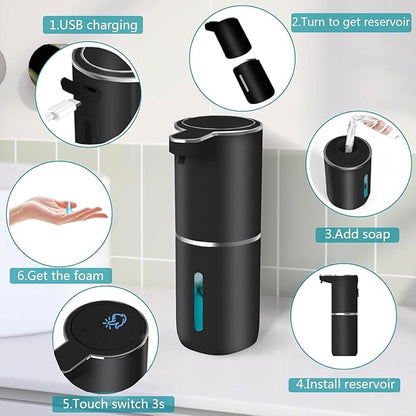 Automatic Liquid Soap Dispenser,Touchless Hand Soap Dispenser USB Rechargeabled Dispenser Electric,Wall Mounted 4 Levels Adjustable Dispenser Pump for Bathroom Kitchen Dish Soap Black