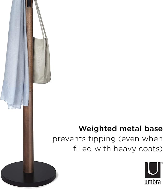 Umbra Flapper Coat Rack, Clothing Hanger, Umbrella Holder, and Hat Organizer, Great for Entryway, Black/Walnut (320361-048)