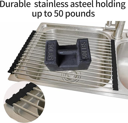 Ahyuan Roll Up Dish Drying Rack Multipurpose Kitchen Dish Rack Roll Over The Sink Dish Drying Rack Portable Rolling Dish Drainer For Kitchen Sink RV Accessories (Black, 17.7''X11.2'')