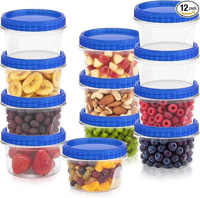 ISUSSER 12 Pack Freezer Containers with Screw On Lids, 12 Oz Stackable Reusable Plastic Storage Container, Airtight Plastic Food Storage Containers with Twist Top Lids for Food Soup Jello Sauce