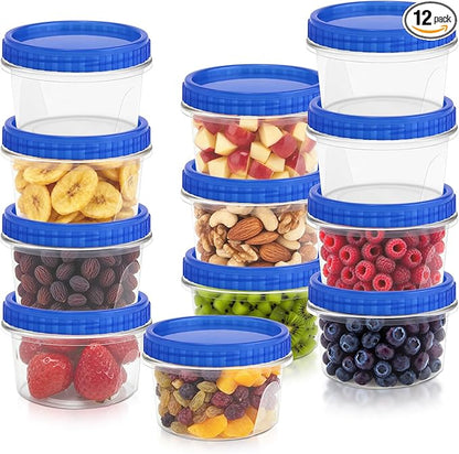 ISUSSER 12 Pack Freezer Containers with Screw On Lids, 12 Oz Stackable Reusable Plastic Storage Container, Airtight Plastic Food Storage Containers with Twist Top Lids for Food Soup Jello Sauce