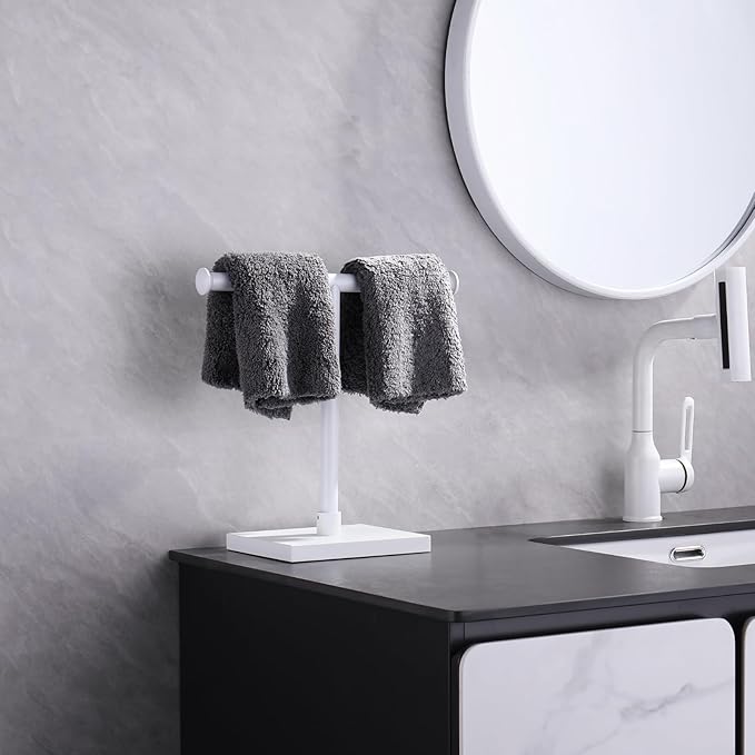 GERZWY Hand Towel Holder Standing Tree Rack for Bathroom Vanities Countertop SUS 304 Stainless Steel Towel Ring, White