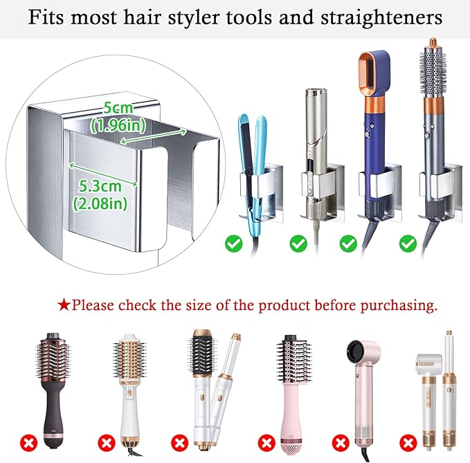 LOXSUN Hair Straightener Holder Wall Mount Curling Iron Holder, Blow Dryer Holder Wall Mounted, Adhesive Hair Dryer Holder, Hair Tools Organizer Storage for Bathroom Vanity (1, Silver)