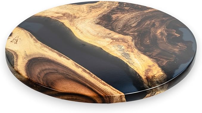 Handmade Reversible 16" Wood and Epoxy Resin Lazy Susan, Turntable for Kitchen Countertop, Rotating Display Stand, Round Wooden Platter, Organizer and Storage for Dining Table, Home Decor (Clear Grey)