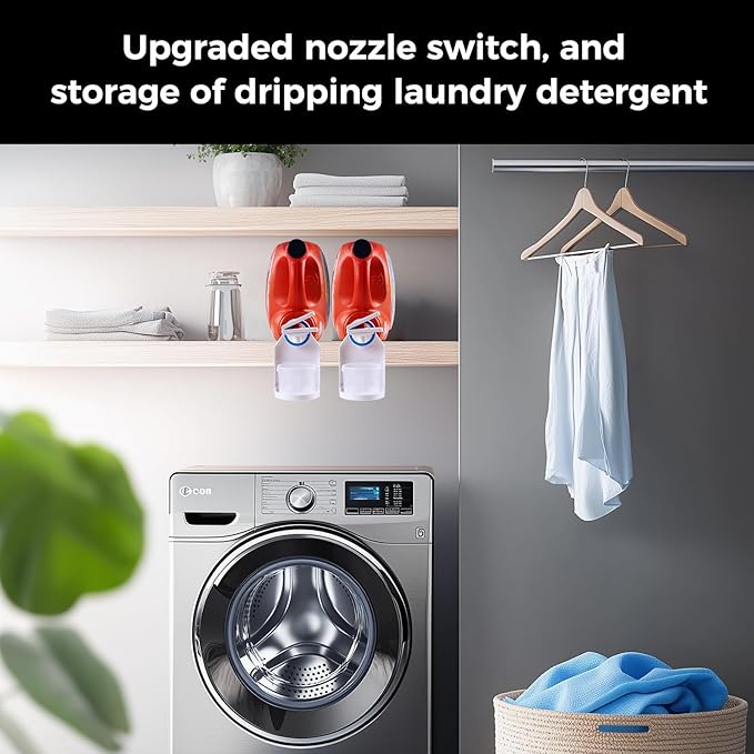 [2 Pack] Laundry Detergent Dispenser Cup Holder & Nozzle Force-Saving Switch, Soap Dispenser,Drip Catcher, for Laundry Room Organization and Storage