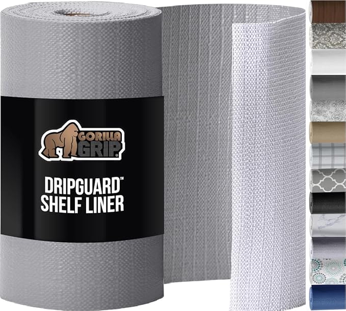 GORILLA GRIP Slip Resistant Drawer and Shelf Liner 2 Pack, Non Adhesive Water Resistant, Easy Clean and Trim, Smooth Surface Liners for Kitchen Cabinet, Shelves, Drawers, Pantry, 12 in x 10 FT, Gray