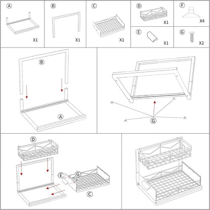Under Sink Organizer - 2 Tier Pull Out Cabinet Organizer with Sliding Drawers, Adjustable Metal Storage Shelf for Kitchen & Bathroom, Space Saving Storage Solution (White, 1-Pack)