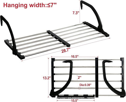 Portable Clothes Drying Rack for Balcony Railings Windowsill, Folding Towel Rack Indoor Outdoor Retractable Laundry Rack with Sock Clips for Drying Socks