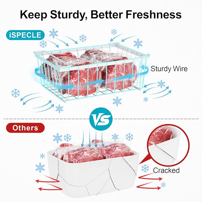 iSPECLE Chest Freezer Organizer Bins - 8 Pack Stackable Freezer Organizer for 5 to 7 Cu.Ft Freezer and Upright Freezer Over 8.5 Cu.Ft, Easy Get Food from Bottom, Add Extra Storage Space, White