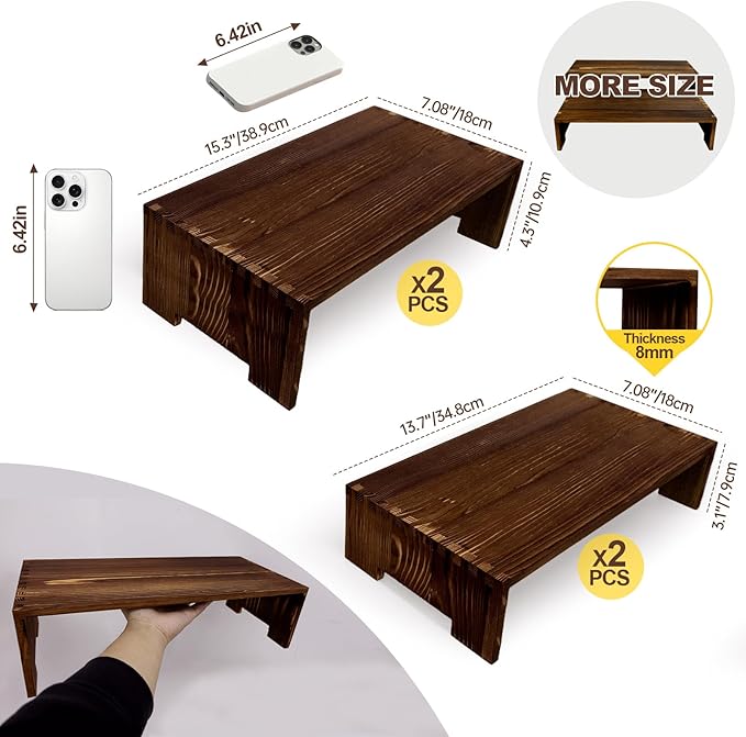 4Pcs Large Display Riser Wood Risers Cupcake Display Stand 2 Tier Racks Rectangular, 2 Set Perfume Decorative Display Dessert Stands for Vendors Event (Large/2Pack Brown)