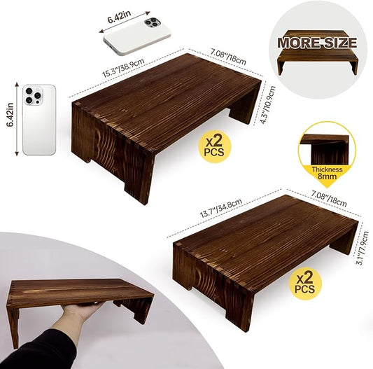 4Pcs Large Display Riser Wood Risers Cupcake Display Stand 2 Tier Racks Rectangular, 2 Set Perfume Decorative Display Dessert Stands for Vendors Event (Large/2Pack Brown)