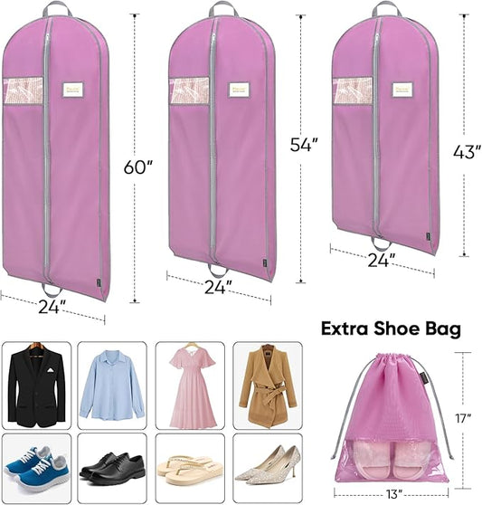 BALEINE 1PK Heavy Duty Garment Bag with Shoe Storage Travel Bag for Dresses, Suit, Coats Travel Essential (60", Pink)
