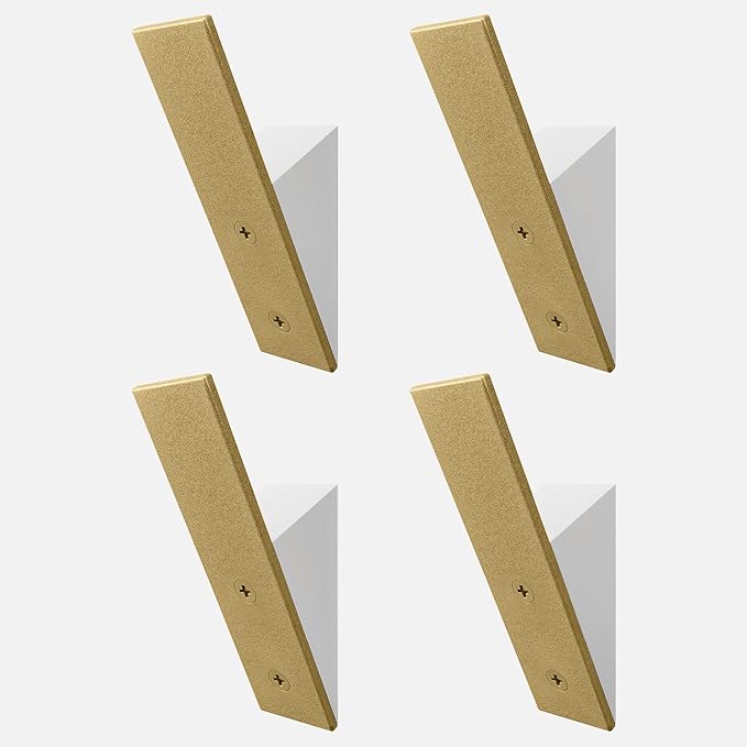 Homeforia Gold Wall Coat Hooks, High End White Wood & Gold Metal Wall Mounted Clothing Hook, Mid-Century Modern Clothes Hooks, Heavy Duty Wooden Hook for Hanging Coats, Hats, Towels & More, Set of 4